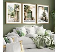 Pósteres de lienzo con estampado de rama de olivo y planta verde, pintura rústica para cocina, elegante jarrón, arte de pared, decoración del hogar, 50 x 75 cm, 3 unidades, sin marco
