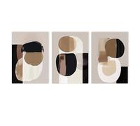 Pósteres de lienzo con ilustración de formas abstractas bohemias, arte de pared geométrico neutro en beige, negro y marrón, pintura impresa para decoración de sala de estar (60 x 80 cm, sin marco)