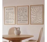 Pósteres de lienzo para pared, exposición Matisse Picasso, galería beige neutro de mediados de siglo, para decoración del hogar y la sala de estar (30 x 50 cm, 3 unidades)