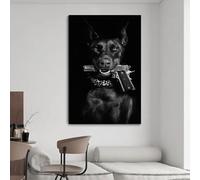Pósteres de moda de perro de lujo con pistola en la boca, impresiones en lienzo, pintura, arte de pared, imagen para decoración del hogar, 60 x 80 cm (24 x 32 pulgadas), marco interior