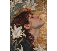 Pósteres De Mujer Con Lirios En Estilo Art Nouveau Vintage Con Impresiones En Oro Y Azul, Cuadros En Lienzo, Arte De Pared, Decoración De La Habitación Del Hogar, Tamaño A4 50X70Cm Sin Marco