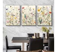 Pósteres de naturaleza botánica con acuarela, flores silvestres, hojas, lienzo, pintura para sala de estar, dormitorio, arte de pared, imágenes, decoración del hogar, 60 x 80 cm x 3, sin marco
