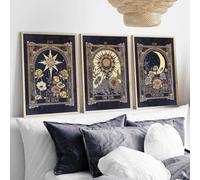 Pósteres de pared con impresiones en lienzo de cartas del tarot retro, sol, luna y estrellas, astrología misteriosa, decoración del hogar (30 x 40 cm x 3 cm/marco interior)