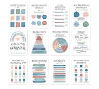 Pósteres de salud mental, tablero de anuncios de salud, póster motivacional de terapia, póster de rueda de sentimientos de orientación mental, papel pintado de conciencia de afirmación 12 veces para