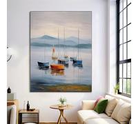 Pósteres Decorativos en Lienzo sin Marco, Velero Pintura Al Óleo Wall Arte Decor Minimalismo, Azul grisáceo Póster de Pared para Dormitorio Sala de Estar Decoración 40x50cm