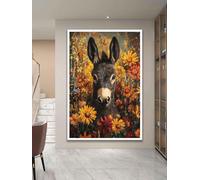 Pósteres e impresiones de burro entre flores, obra de arte de burro de granja, pintura de animales, arte de pared abstracto en lienzo, decoración de pared de casa de campo (60 x 80 cm/marco interior)