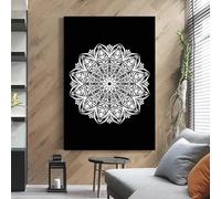 Pósteres e impresiones de mandalas en blanco y negro, lienzo, arte de pared abstracto, imágenes modernas para decoración del hogar y la sala de estar, 60 x 90 cm, sin marco