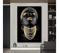 Pósteres e impresiones de mujeres africanas clásicas en negro y oro con gestos, retratos femeninos, pintura en lienzo, arte mural, decoración del hogar (30x45cm/sin marco)