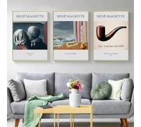 Pósteres e impresiones de obras de arte surrealistas clásicas abstractas de René Magritte, arte de pared para decoración del hogar, pintura en lienzo de 60 x 90 cm, 3 piezas sin marco