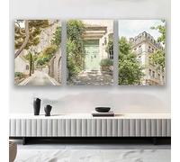 Pósteres e impresiones de paisaje marino con árboles y edificios de estilo mediterráneo, lienzo para pared, decoración del hogar (60 x 90 cm, 3 unidades)