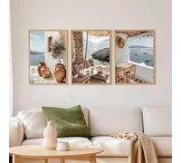 Pósteres e impresiones de paisajes de viaje de Santorini, costa de verano de Grecia moderna, lienzo, arte de pared para decoración de habitaciones (30 x 45 cm, 3 unidades)
