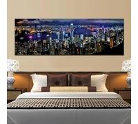 Pósteres e impresiones de paisajes, lienzo para pared, pintura de ciudad nocturna, lienzo decorativo para sala de estar (65 x 195 cm, sin marco)