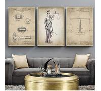 Pósteres e impresiones de patentes de la Ley de la justicia de la abogada，escalas de la justicia，regalo de abogado，pintura artística en lienzo，decoración de pared para oficina 60x80cmx3 Sin Marco