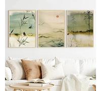 Pósteres e impresiones de pintura de paisajes en acuarela de arte vintage, impresión en lienzo, imagen de pared para decoración del hogar y la sala de estar (50x70cm/20x28in) x3 Sin marco