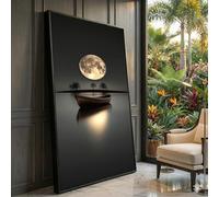 Pósteres e impresiones de un lago tranquilo iluminado por la luna, pintura en lienzo de un barco, arte mural de paisaje surrealista, mural decorativo para el hogar (43 x 86 cm/marco interior)