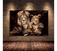 Pósteres e impresiones modernos de una familia de leones bebés pintura en lienzo arte de pared de vida silvestre imágenes para la decoración del hogar de la sala de estar 80 x 120 cm/marco interior