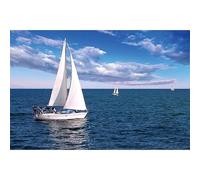 Pósteres e impresiones nórdicos de velero azul, lienzo artístico, pintura de paisajes marinos, imágenes de pared para sala de estar y oficina (30x45cm/sin marco)