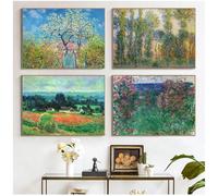 Pósteres en lienzo, impresiones, cuadro de pared para sala de estar, Claude Monet, paisaje de campos, pintura impresionista en lienzo, impresiones, 30 x 40 cm, 4 piezas, sin marco