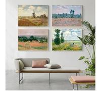 Pósteres en lienzo, impresiones, cuadro de pared para sala de estar, Claude Monet, paisaje de campos, pintura impresionista en lienzo, impresiones, 30 x 40 cm, 4 piezas, sin marco