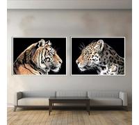 Pósteres nórdicos de animales salvajes: tigre y leopardo. Lienzos impresos y arte mural en alta definición para decoración del hogar en la sala de estar (50x70cm/2 piezas sin marco).