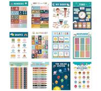 Pósteres para Educación en Casa | Decoración Mural para Aula y Zona de Juegos - 12 Piezas Tablas De Tiempo Números Letras para Escuela Hogar Tiempo De Juego Viaje Preescolares Niños Niñas Desarrollar