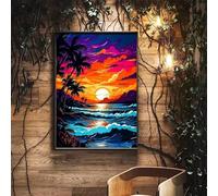 Pósteres retro de atardecer en la playa, paisajes vintage, cuadros en lienzo e impresiones para decoración de pared del hogar (60 x 80 cm/sin marco)