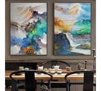 Pósteres y láminas de arte abstracto de paisajes del mundo a todo color, pinturas sobre lienzo, cuadros de arte para la pared de la sala de estar y la decoración del hogar (70x100cmx2/sin marco)
