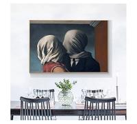 Pósteres y láminas de pinturas surrealistas de Magritte sobre lienzo para decoración del hogar. Famoso El beso del amante René (40x60cm).