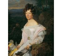 POSTERIIk Famoso impresion Pared Arte cuadros de lienzo Signora in abito bianco davanti al paesaggio della foresta viennese di Ferdinand Georg Waldmuller Para la Decoración del Hogar 60x90cm