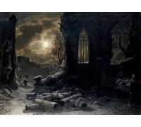 POSTERIIk Famoso moderno lienzo Impresión de Imagen Ruinas de una capilla gótica en una noche de luna llena, de Felix Kreutzer Para la Decoración de la Oficina 60x90cm