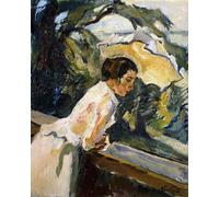POSTERIIk Famoso Mural Fotos Prints sobre Lienzo Frieda la moglie sporgendosi dal balcone di Leo Putz Para la Decoración de la Oficina 60x90cm