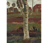 POSTERIIk Famoso Mural Fotos Prints sobre Lienzo Tronco di betulla su Moorgraben prima del paesaggio con casa di Paula Modersohn Becker Para la Decoración de la Oficina 60x90cm
