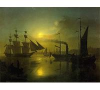 POSTERIIk Famoso Pintura Abstracta Lienzo de graffiti Il porto al chiaro di luna di Petrus Van Schendel Para la Decoración del Hogar 60x90cm