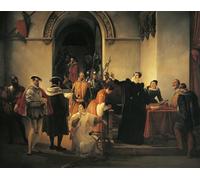 POSTERIIk Pintura Abstracta La regina di Scozia protesta la sua innocenza davanti agli sceriffi mentre viene letta la sua condanna a morte di Francesco Hayez Para la Decoración de la Oficina 60x90cm