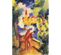 POSTERIIk Pinturas Famosas moderno lienzo Impresión de Imagen Due uomini sottobraccio alla ringhiera che si affaccia su un lago di August Macke Para la Decoración de la Oficina 60x90cm