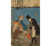 POSTERIIk Pinturas Famosas moderno lienzo Impresión de Imagen Gli olandesi fanno una passeggiata domenicale di Utagawa Sadahide Para la Decoración del Hogar 60x90cm