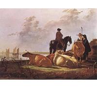 POSTERIIk Pinturas Famosas Mural Fotos Prints sobre Lienzo Contadini conmucche lungo il fiume Merwede Aelbert Cuyp Para la Decoración del Hogar 60x90cm
