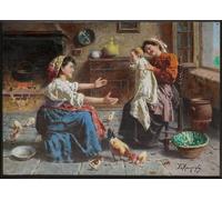 POSTERIIk Pinturas Famosas Mural Fotos Prints sobre Lienzo Encuentro de dos mujeres y un ba de Eugenio Zampighi Para la Decoración del Hogar 60x90cm