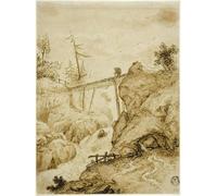 POSTERIIk Pinturas Famosas Mural Fotos Prints sobre Lienzo Hombre cruzando el puente de troncos sobre Torrent por Jan Van Eyck Para la Decoración del Hogar 60x90cm