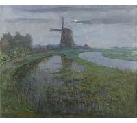 POSTERIIk Pinturas Famosas Mural Fotos Prints sobre Lienzo Mulino Oostzijdse lungo il fiume di Piet Mondrian Para la Decoración de la Oficina 60x90cm