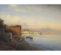 POSTERIIk Pinturas Famosas Mural Fotos Prints sobre Lienzo Veduta del golfo di Napoli con il Palaceese della regina Giovanna di Albert Flamm Para la Decoración del Hogar 60x90cm