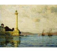 POSTERIIk Pinturas Famosas Painting Cuadro Póster retro para il faro a punta del serraglio e oltre il corno d'oro di Michael Zeno Diemer Para la Decoración del Hogar 60x90cm