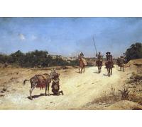POSTERIIk Pinturas Famosas Painting Cuadro Póster retro para l'incontro di Sancho Panza e il suo asino Rucio Illustrazione di Don Chisciotte di Moreno Carbonero Para la Decoración del Hogar 60x90cm