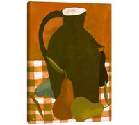 Posterlounge Autumn still life with pears on checkered tablecloth Lienzo