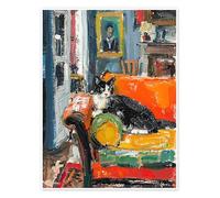 Posterlounge Cat in a cozy room Póster de Felipe Hora 13 x 18 cm Naranja Cuadros Decoración para la pared