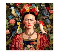 Posterlounge Frida Kahlo with Exotic Birds Póster de Mark Ashkenazi 100 x 100 cm Colorido Cuadros Decoración para la pared