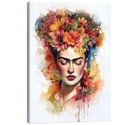 Posterlounge Frida Kahlo with Flower Hair Lienzo de Olga Telnova 70 x 90 cm Colorido Cuadros Decoración para la pared