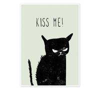 Posterlounge Kiss me (gato negro gruñon) Póster de Amy and Kurt 30 x 40 cm Cuadros Decoración para la pared