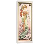 Posterlounge Las cuatro estaciones - La Primavera Lienzo de Alfons Mucha 30 x 70 cm Naranja Cuadros Decoración para la pared