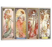 Posterlounge Las cuatro estaciones Lienzo de Alfons Mucha 60 x 40 cm Colorido Cuadros Decoración para la pared